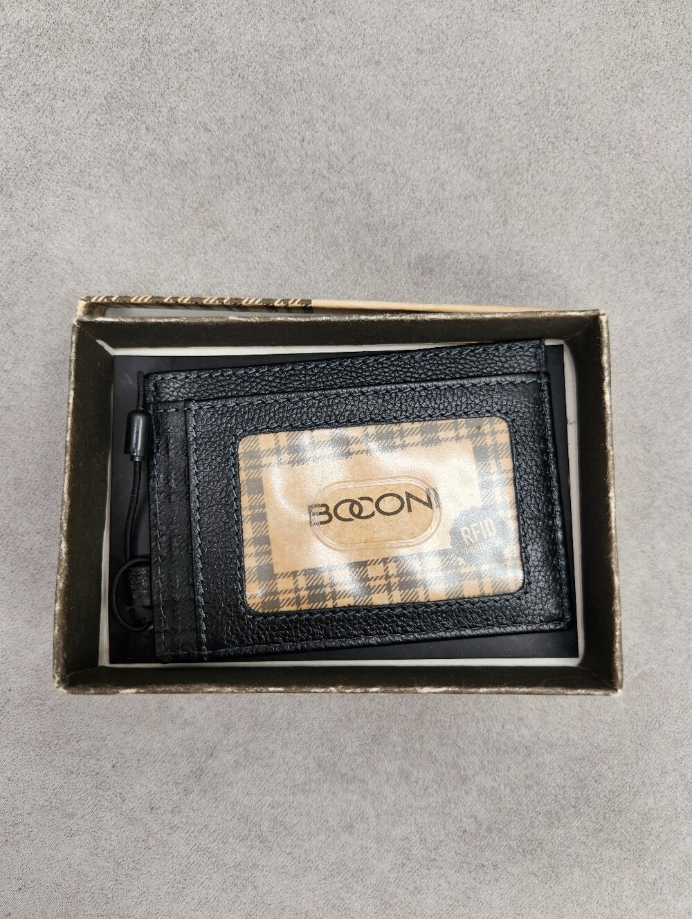 Boconi Mini Wallet Men's Black 100% Leather Slim Flat Cardholder Gift New $45